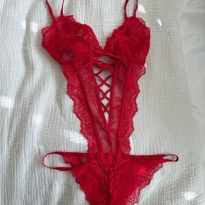 Victoria's Secret Red Lace Crisscross Teddy